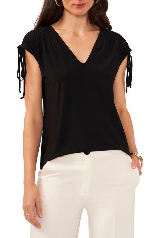 Vince Camuto Womens Solid-Color V-Neck Shirred Shoulder Top Product Image