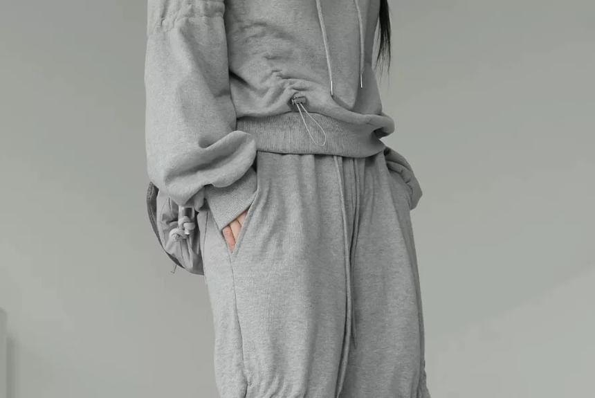 Drawstring Waist Plain Tie-Up Wide Leg Sweatpants Product Image