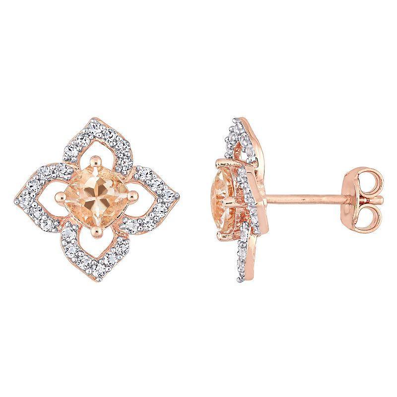 Stella Grace 18k Rose Gold Over Silver Morganite & White Topaz Floral Stud Earrings, Womens, 18k Pink Plated Product Image