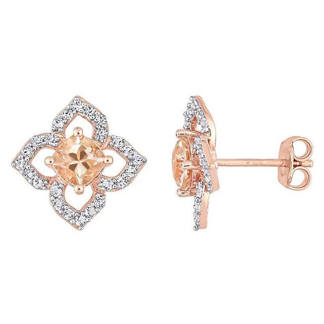 Stella Grace 18k Rose Gold Over Silver Morganite & White Topaz Floral Stud Earrings, Womens, 18k Pink Plated Product Image