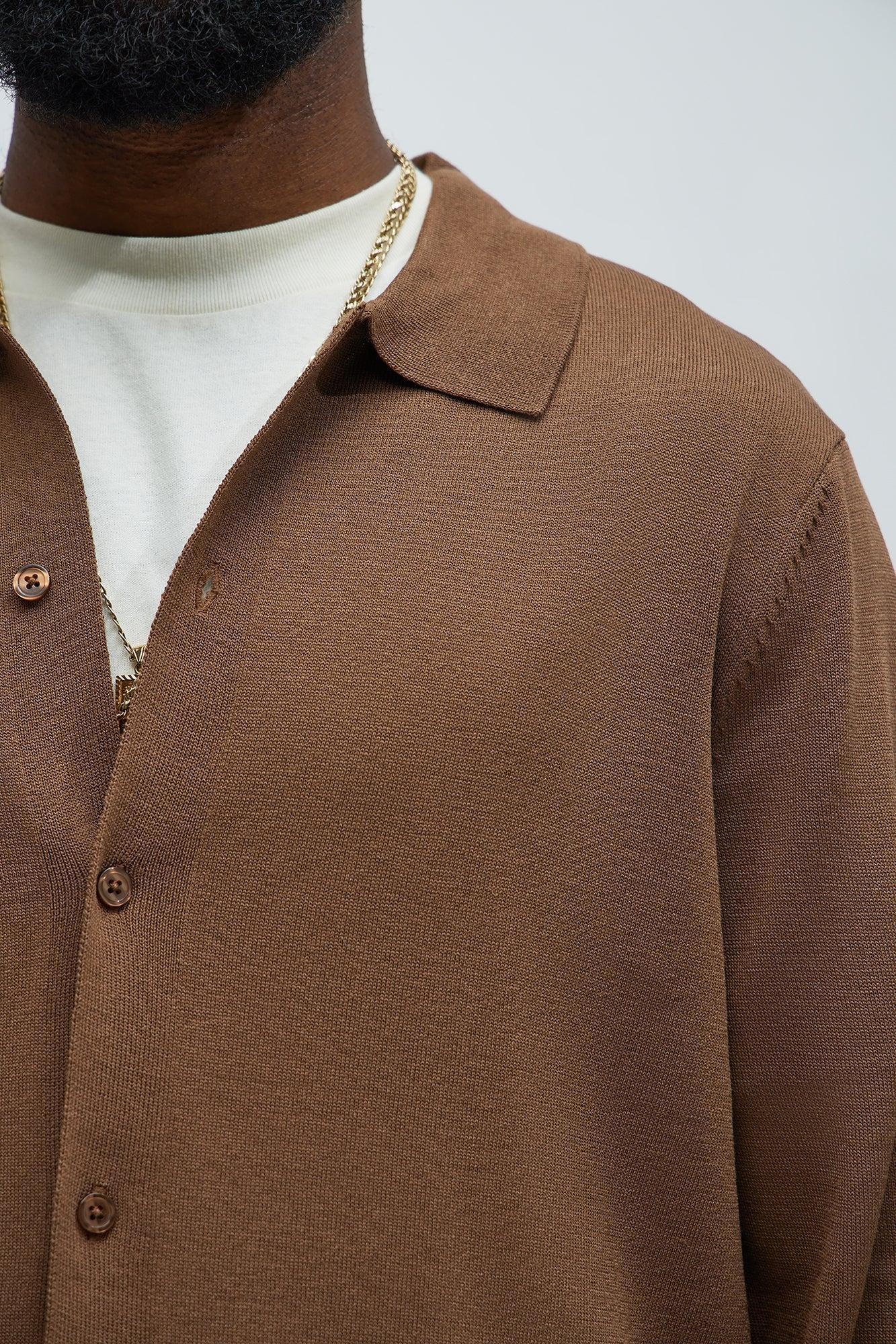 Baker Lightweight Polo Cardigan - Brown Product Image