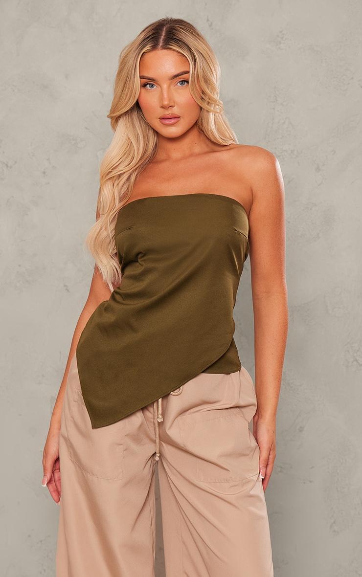 Olive Woven Asymmetric Hem Bandeau Top Product Image