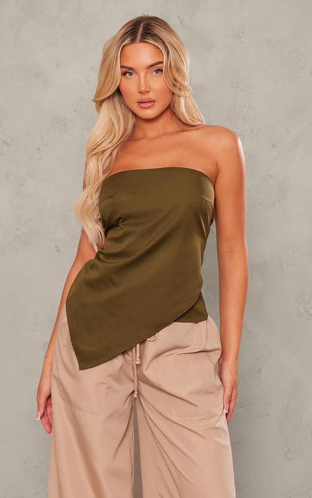 Olive Woven Asymmetric Hem Bandeau Top Product Image