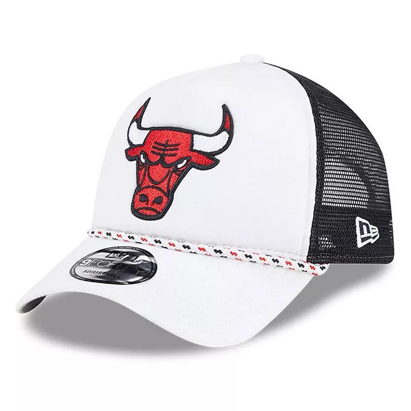 Mens New Era White/Black Chicago Bulls Court Sport Foam A-Frame 9FORTY Adjustable Trucker Hat Product Image