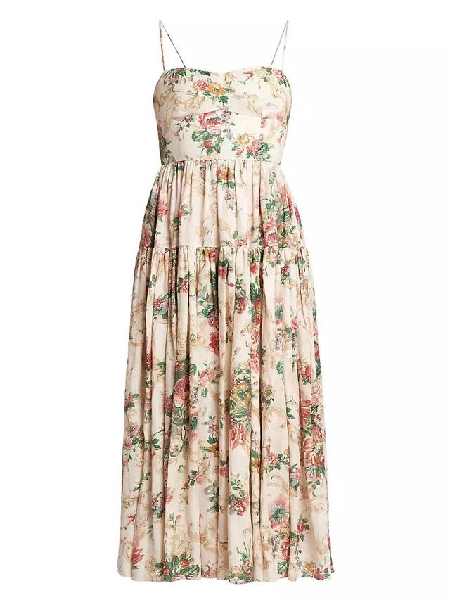 Pleated Floral Linen Midi-Dress Product Image