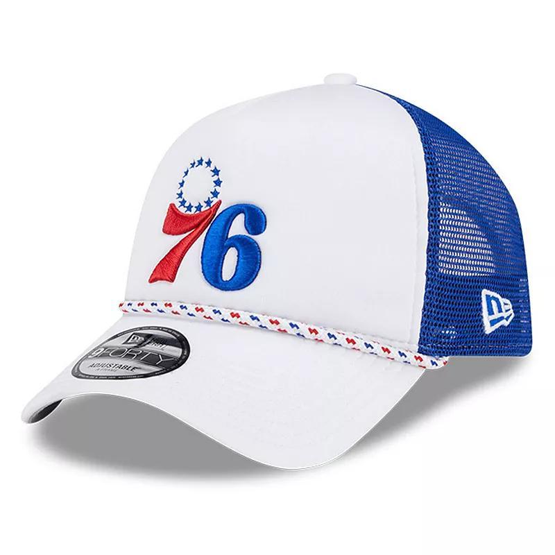 Mens New Era White/Royal Philadelphia 76ers Court Sport Foam A-Frame 9FORTY Adjustable Trucker Hat Product Image