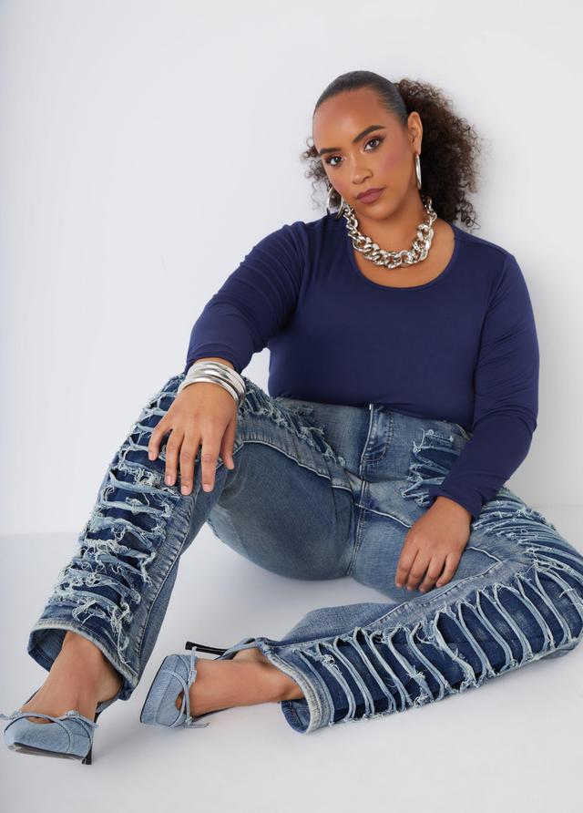 Plus Size Layered Distressed Bootcut Jeans Ashley Stewart Product Image