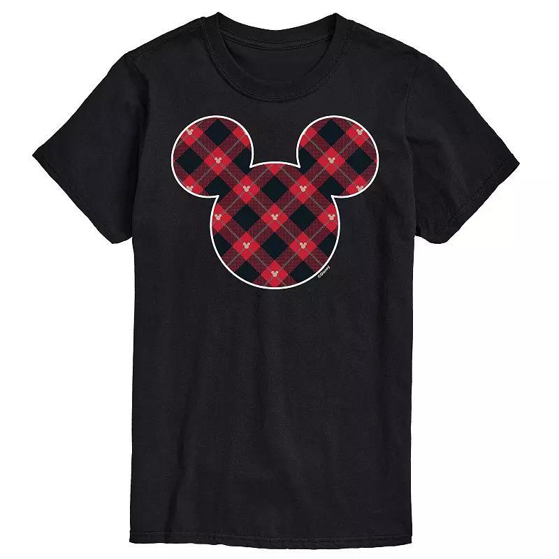 Disney Mens Mickey Mouse Silhouette Plaid Fill Tee Black Product Image