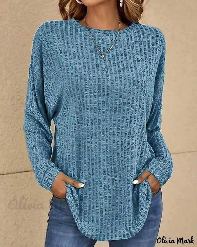 Olivia Mark – Classic Round Neck Long Sleeve Casual Top Product Image