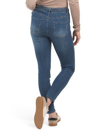 High Waist Denim Skinny Jeans With Braided Belt for Women Product Image