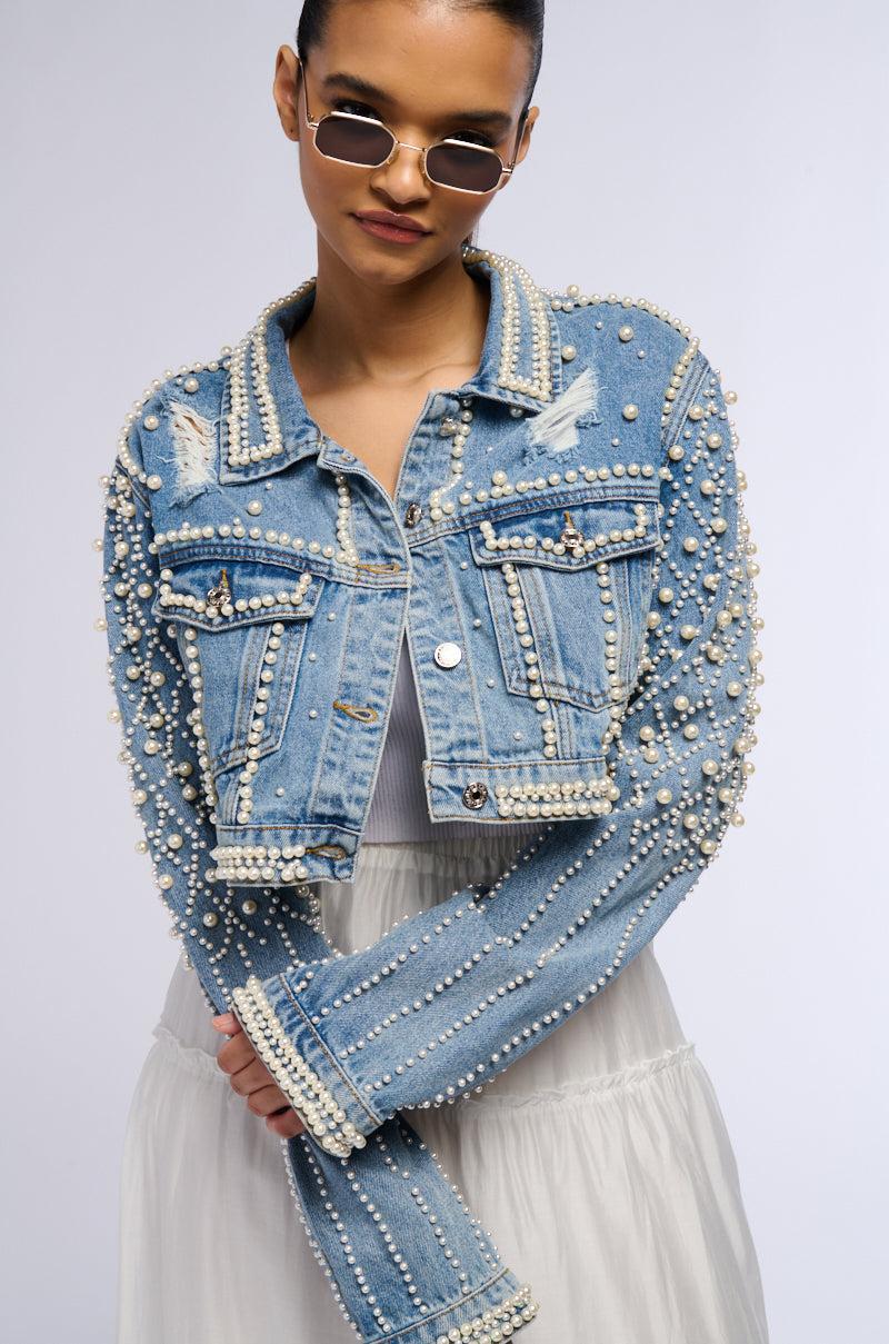 LUCKY YOU CROPPED PEARL DENIM JACKET Product Image