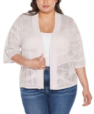 Black Label Plus Size Metallic Pointelle Stitch Cardigan Sweater Product Image