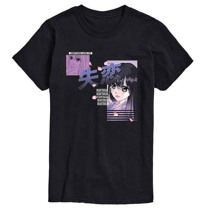 Big & Tall Anime Heartbreak Tee, Mens Black Product Image