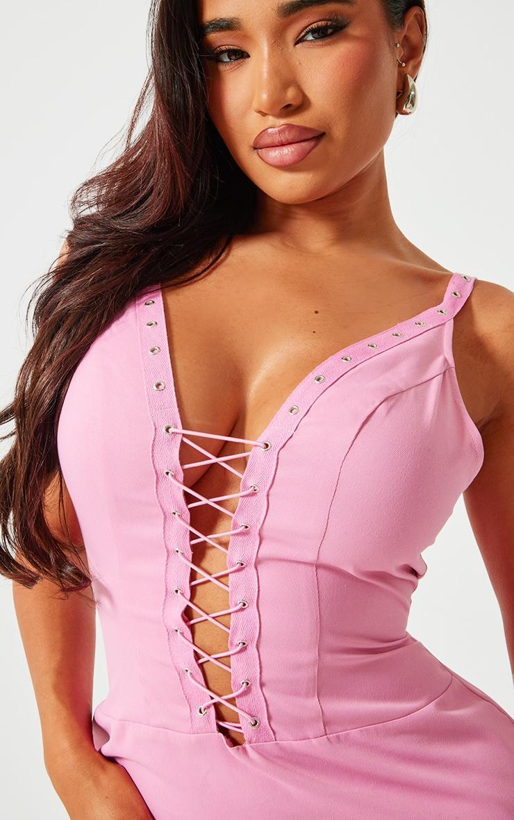 Shape Candy Pink Woven Lace Up Front Bodycon Dress Product Image