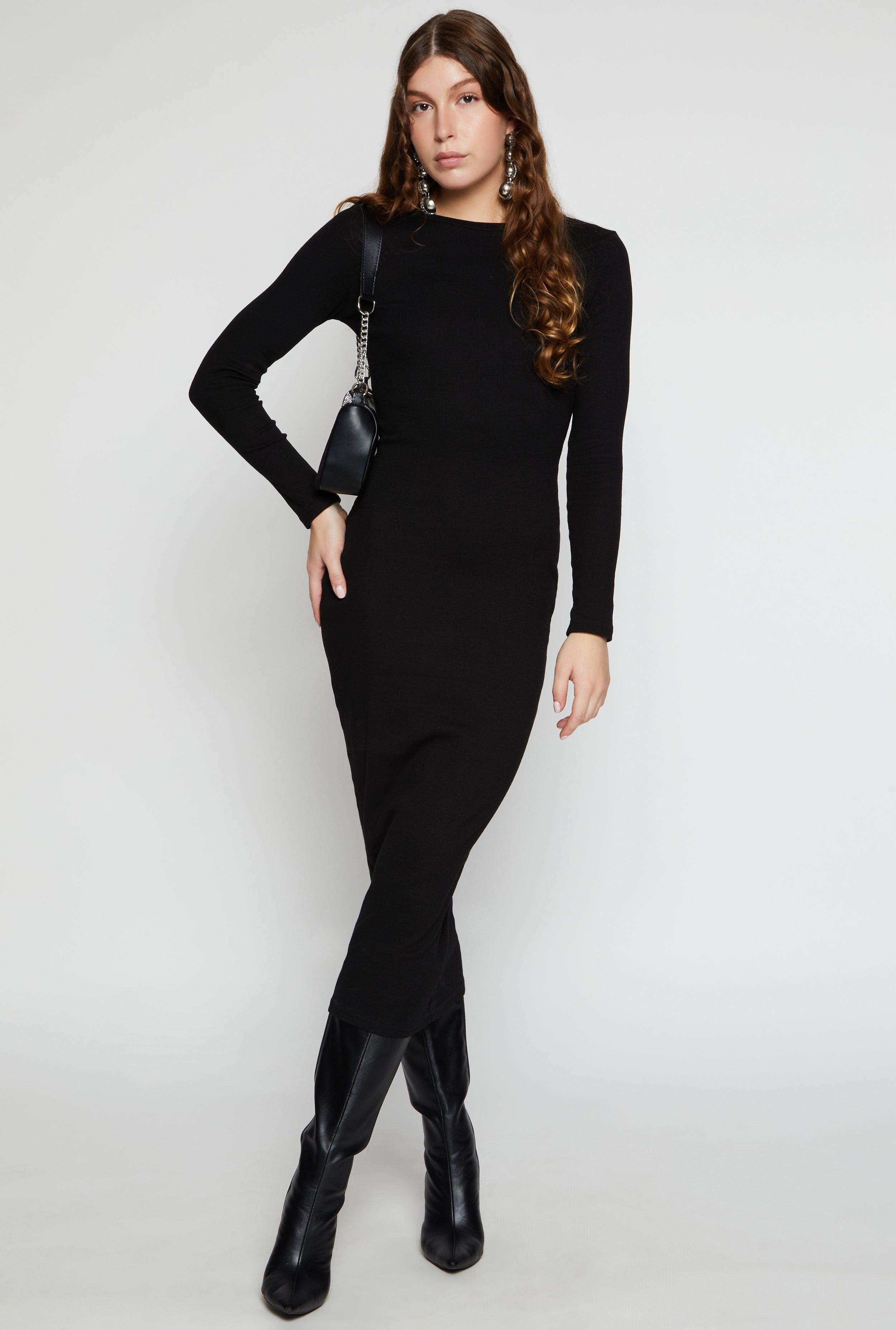 Womens Daisy Ribbed Crew Neck Midi Dress Product Image