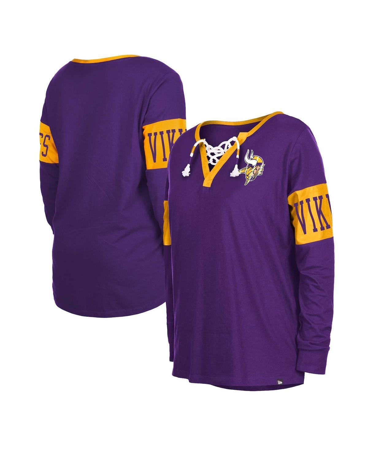 Womens New Era Purple Minnesota Vikings Lace-Up Notch Neck Long Sleeve T-shirt Product Image