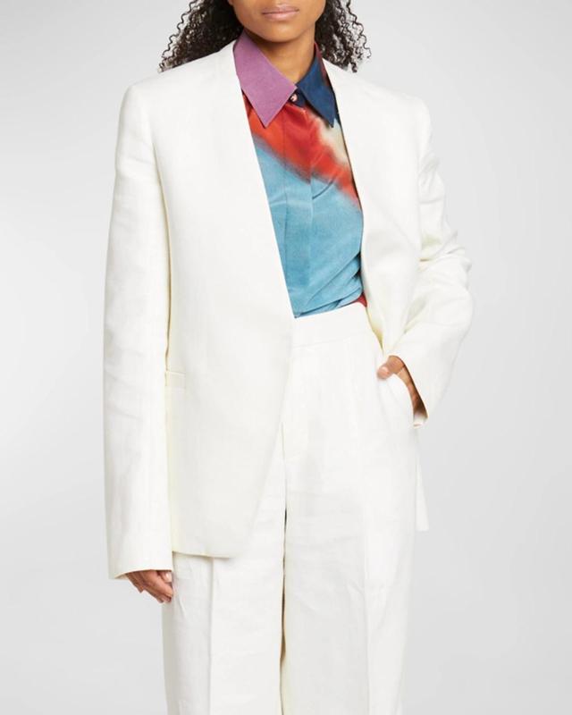 Collarless Linen Single-breasted Suit Blazer In Ivory Product Image