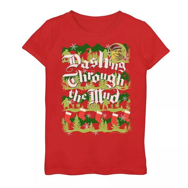 Girls 7-16 Shrek Dashing Through The Mud Holiday Pattern Tee, Girls Product Image