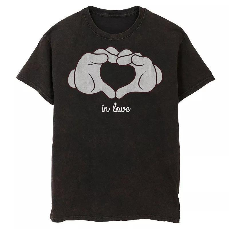 Disneys Mickey Mouse Mens Heart Hands In Love Wash Graphic Tee Product Image