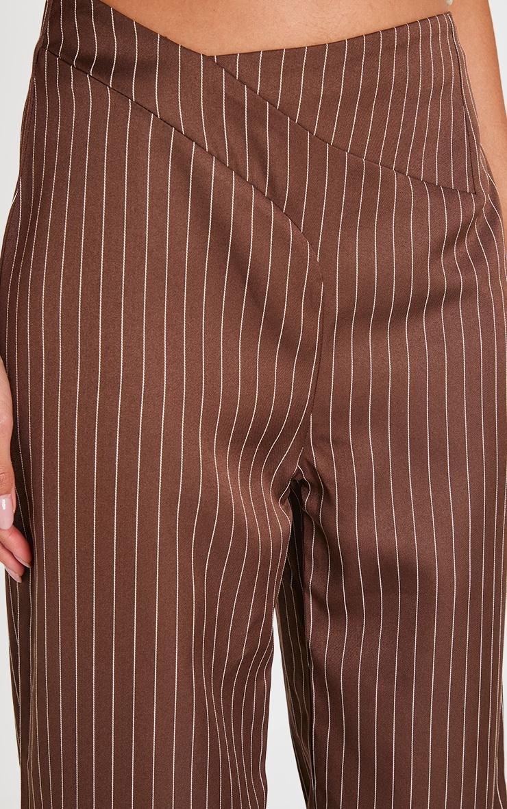 Chocolate Pinstripe Dipped Waist Straight Leg Pants Product Image