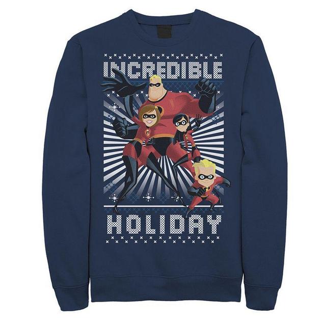 Disney / Pixars The Incredibles Mens Holiday Portrait Sweatshirt Blue Product Image