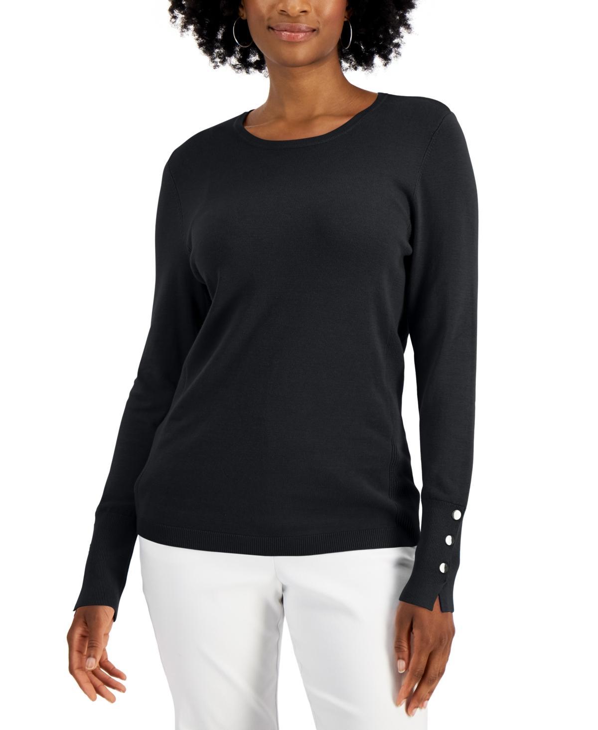 Jm Collection Womens Button-Sleeve Crewneck Sweater, Created for Macys Product Image