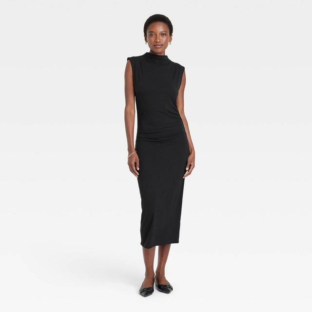 Womens Overt Occasion Ruched Knit Midi Dress - A New Day Black Product Image