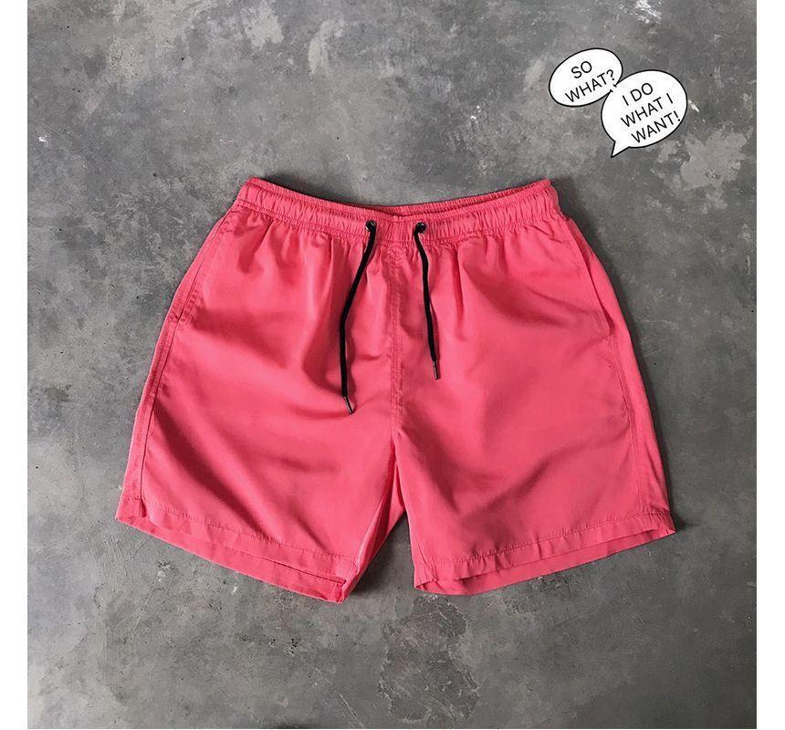 Mid Rise Plain Drawstring Shorts Product Image