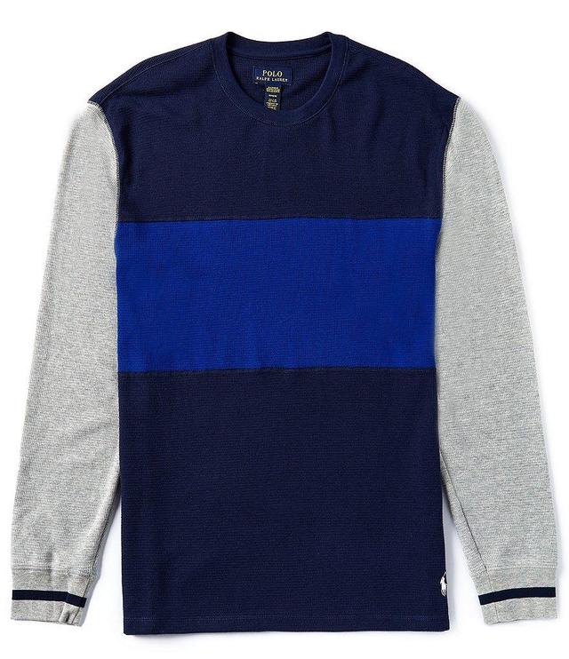 Polo Ralph Lauren Long Sleeve Color Block Comfortable Waffle-Knit Lounge Shirt Product Image