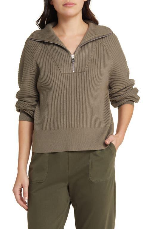 Varley Reid Half Zip Sweater in Beige. Size L, M, XS. Product Image