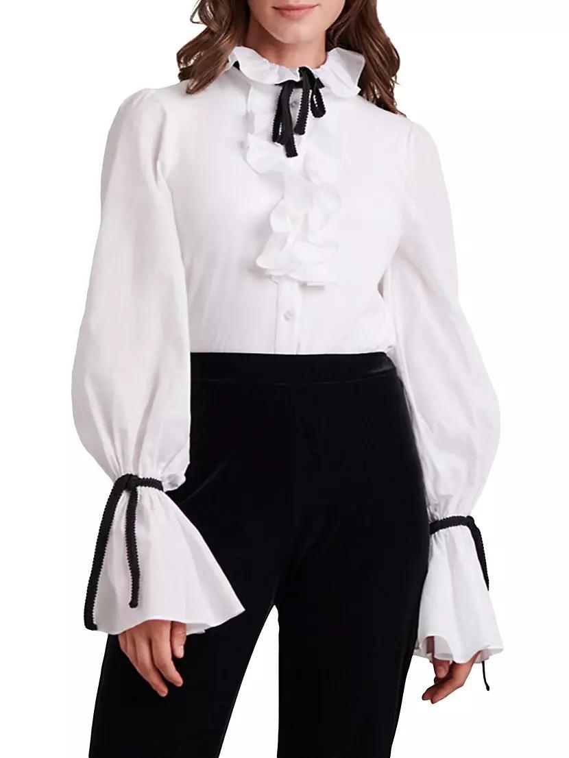 Womens Reine Ribbon-Trimmed Cotton Jersey Shirt Product Image