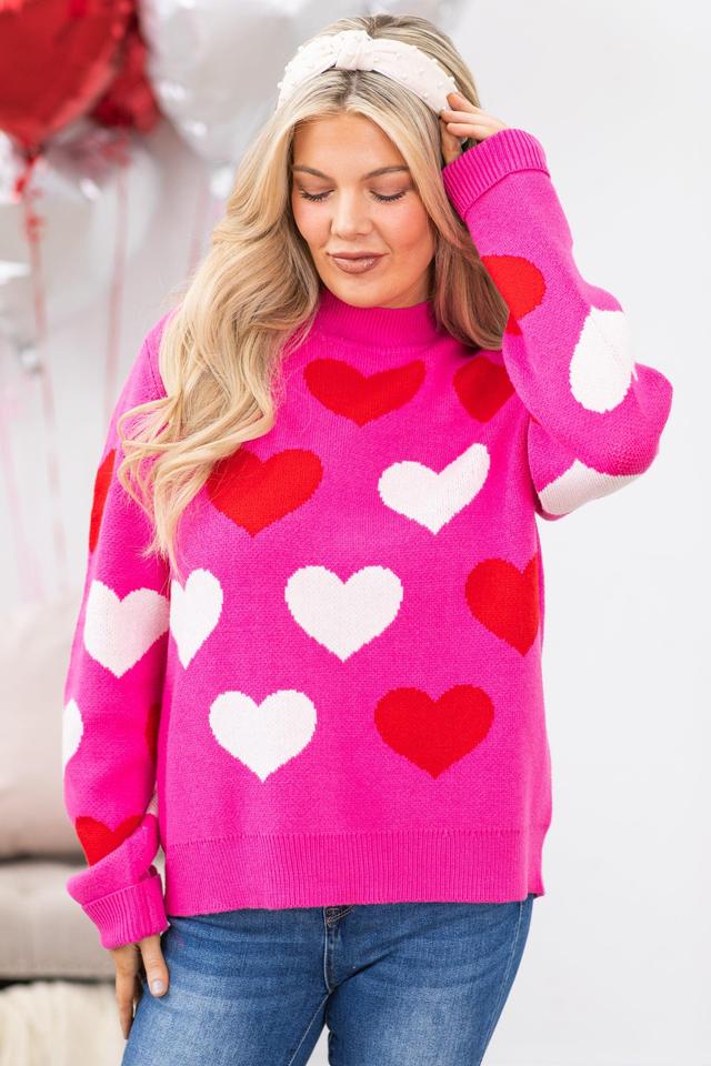 Pink Heart Pattern Intarsia Sweater Product Image