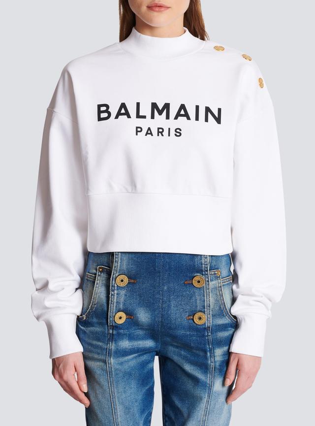 Cropped sweatshirt with Balmain Paris print Product Image