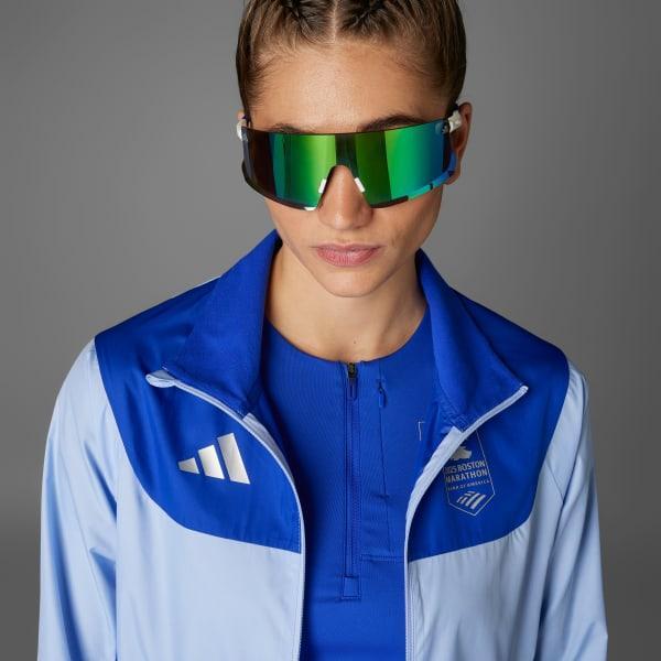 adidas Boston Marathon 2025 Own the Run Celebration Jacket Blue Dawn M Womens Product Image