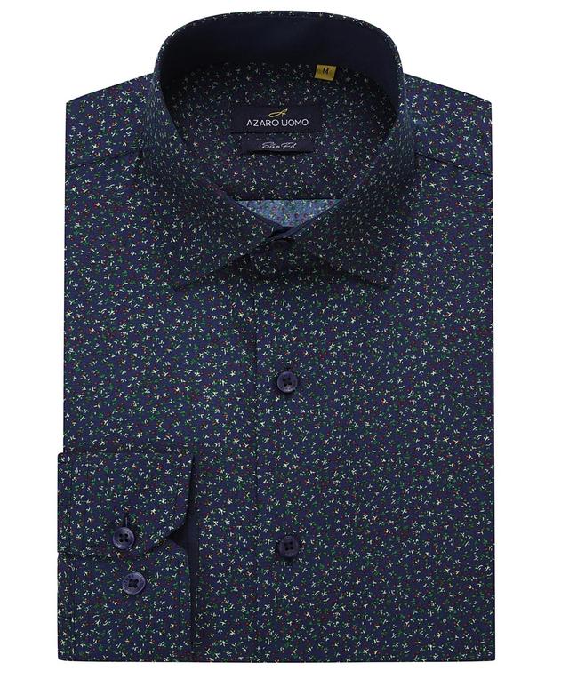 Azaro Uomo Mens Slim Fit Floral Shirt - Navy Blue Product Image