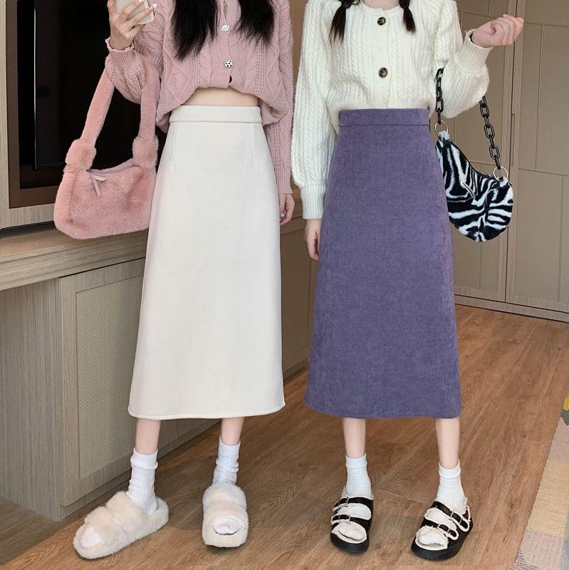 High Rise Plain Midi Straight Skirt Product Image