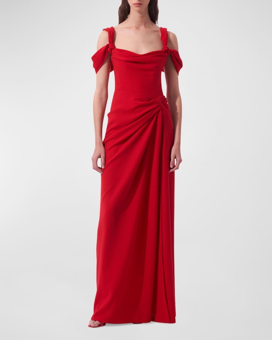 Draped Off-Shoulder Strap Slit Gown Product Image