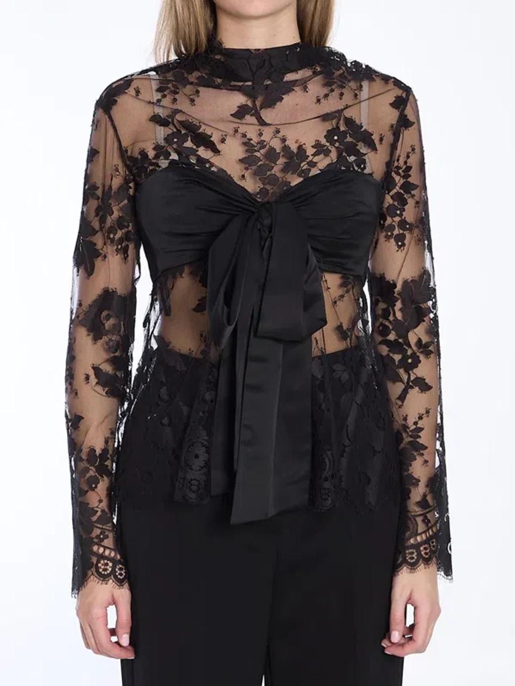 ZIMMERMANN Illustration Bow-detailed Lace-silk Crop Top In Black Product Image