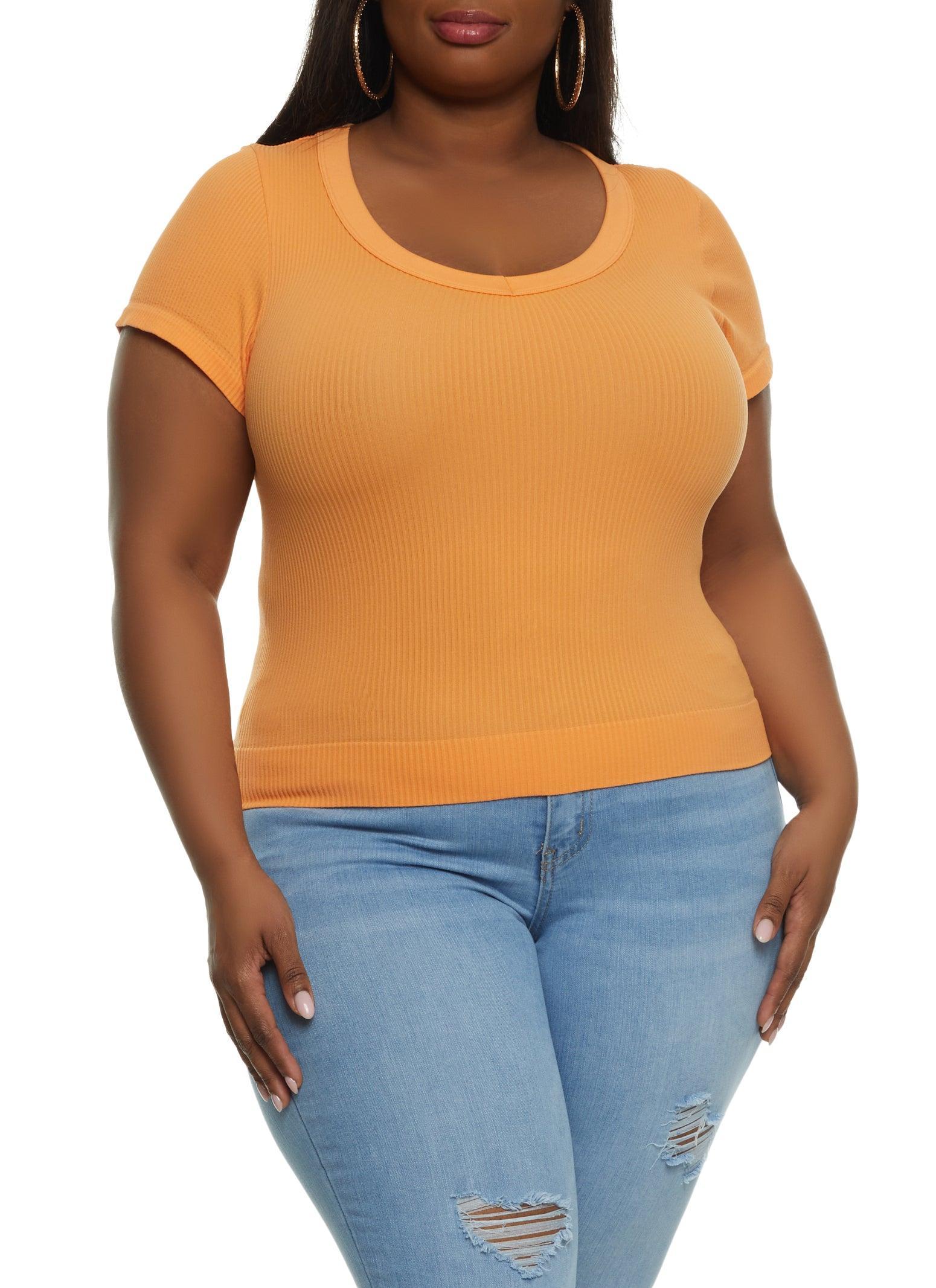 Womens Plus Size Rib Knit Short Sleeve Seamless Tee Product Image