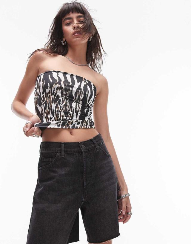 Topshop mixed animal print bandeau top in black and white Product Image