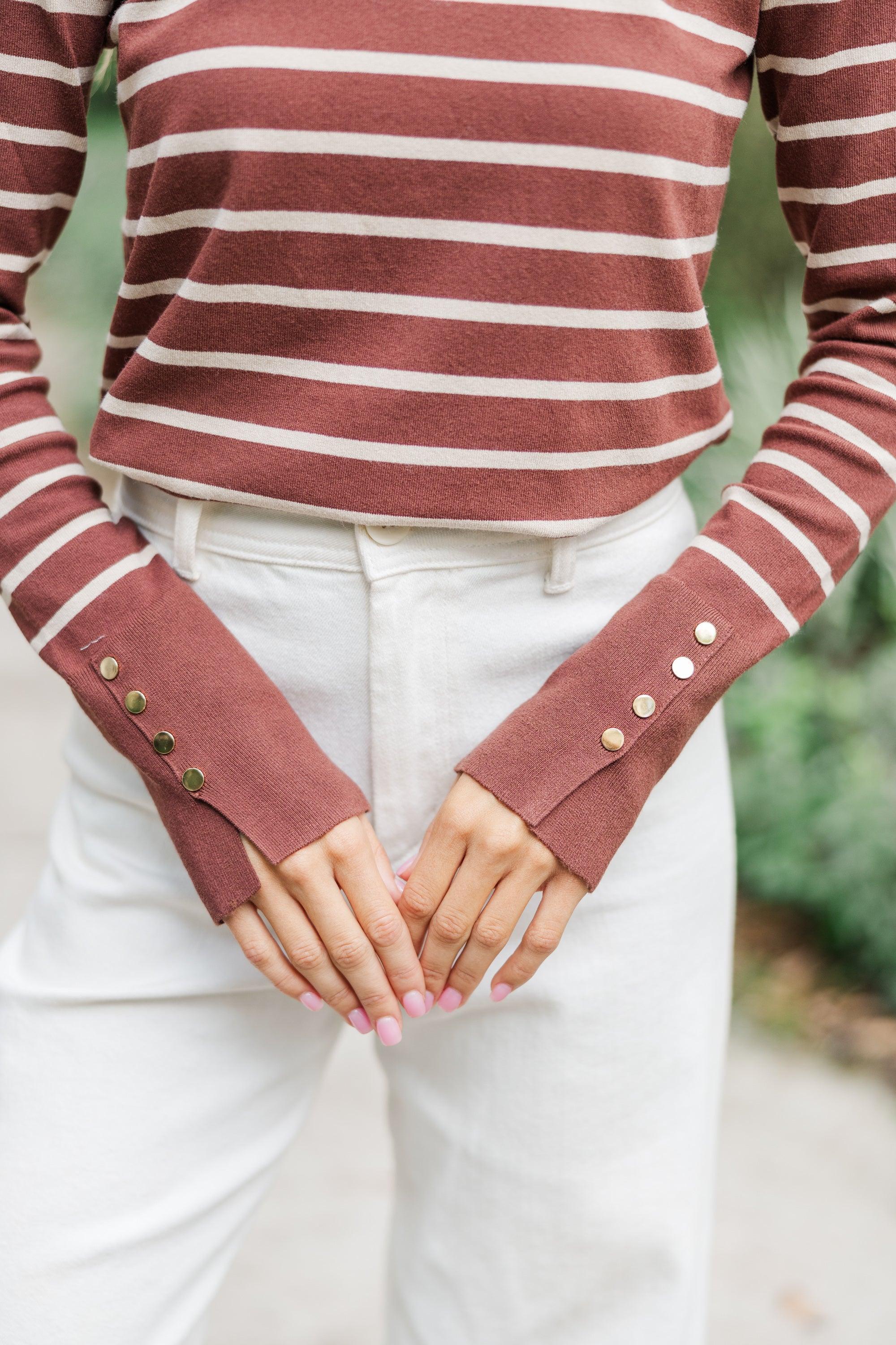 Simple Truth Chocolate Brown Striped Top Female Product Image