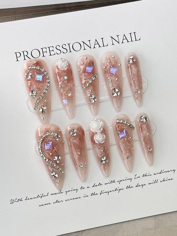 Detachable Geometric Rhine Stones Press-On Nails Product Image