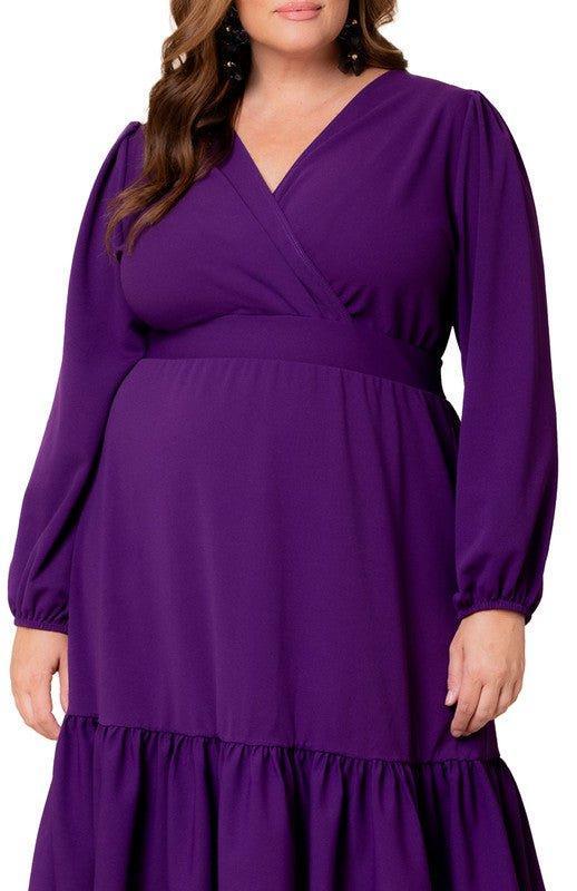 Portia Solid Long Sleeve Cocktail Dress - Plus Product Image