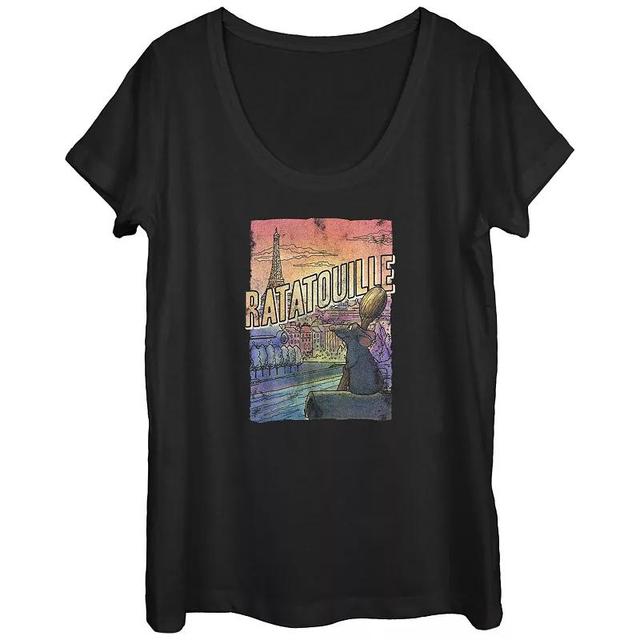 Disney / Pixars Ratatouille Remi Overlooking Paris Scoop Neck Juniors Graphic Tee, Womens Product Image