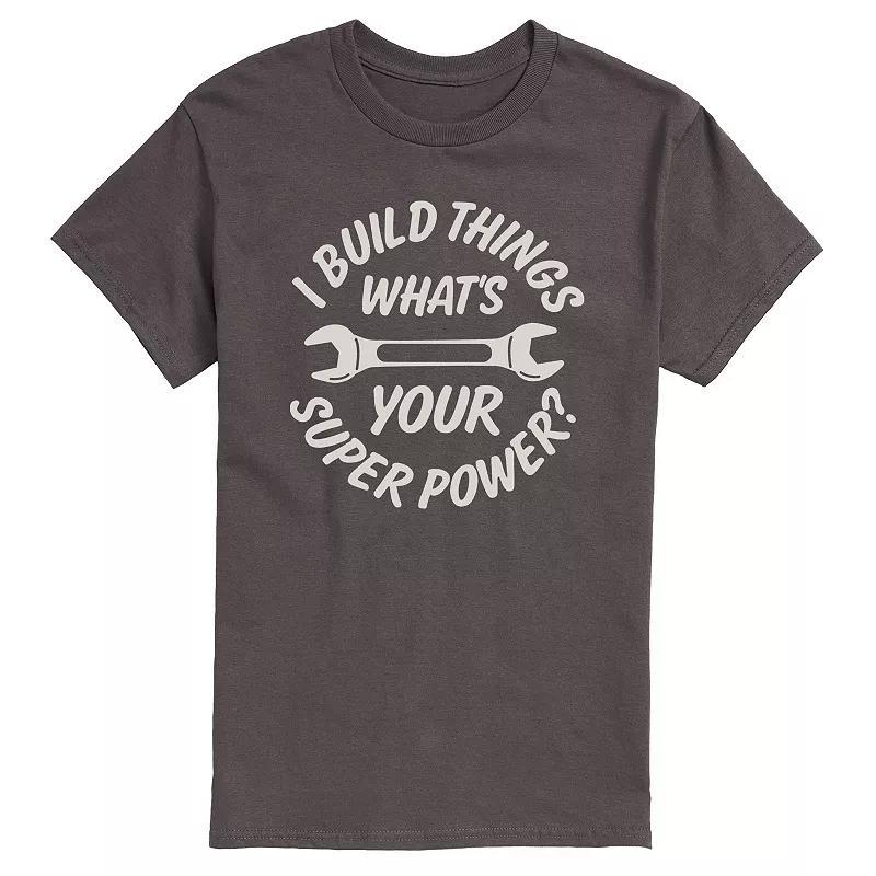 Big & Tall I Build Things Superpower Tee, Mens Grey Product Image