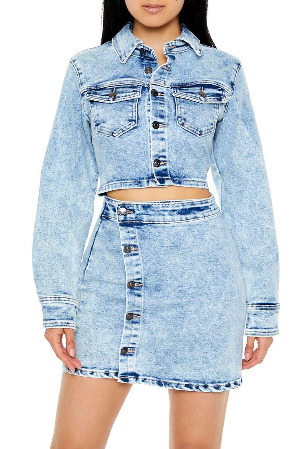 Acid Wash Cutout Denim Mini Dress | Forever 21 Product Image