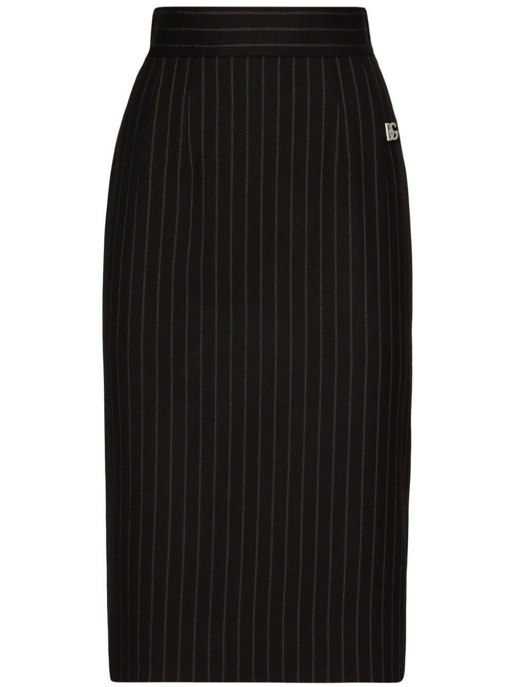 DOLCE & GABBANA Virgin Wool-blend Pinstripe Midi Skirt In Black Product Image