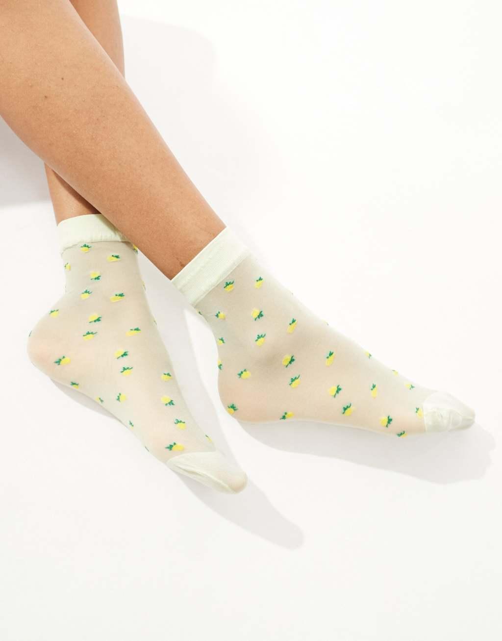 Pretty Polly lemon sheer socks in yellow Product Image