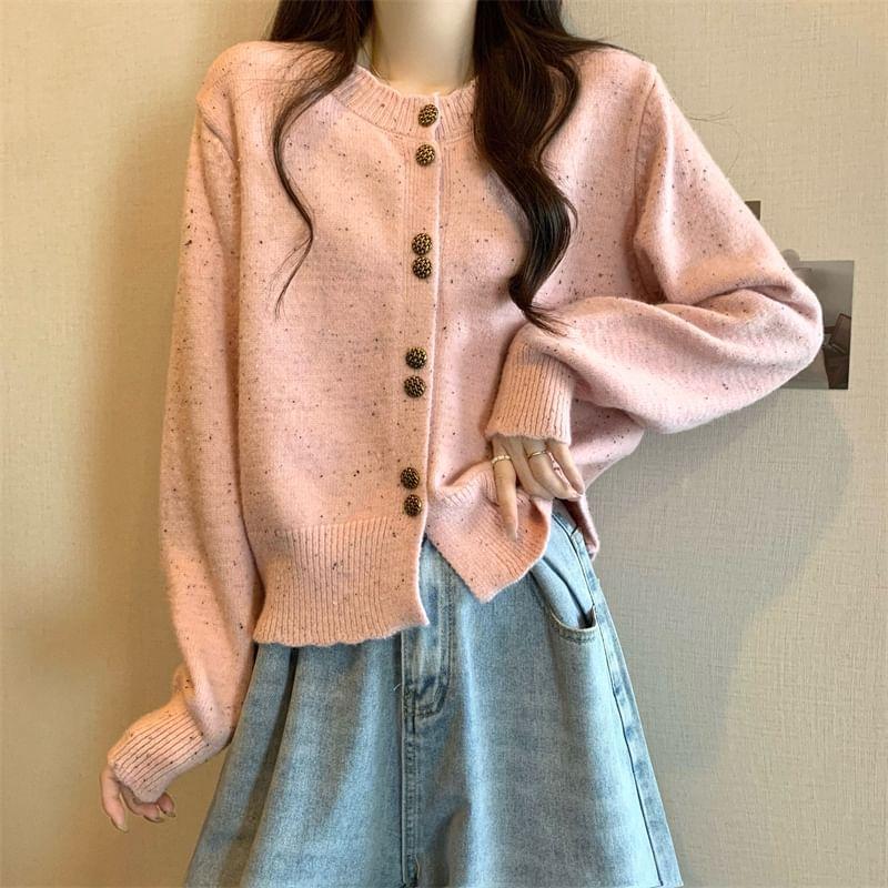 Round Neck Melange Cardigan Product Image