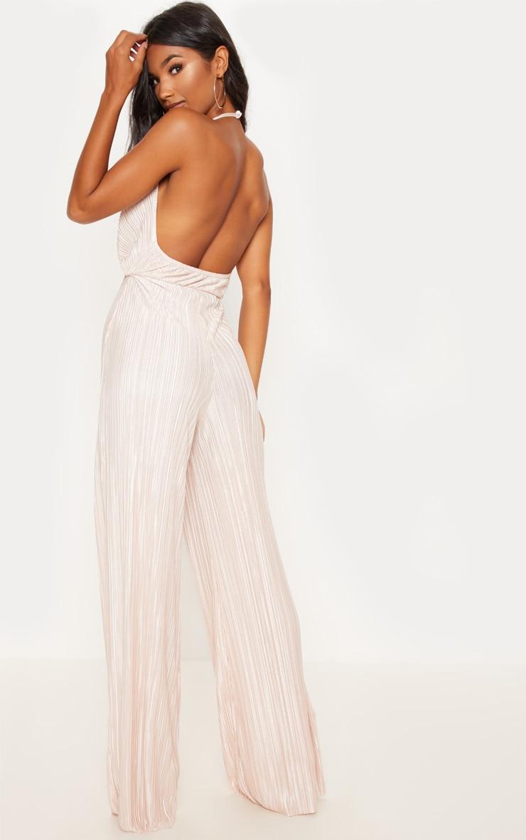 Champagne Pleated Cowl Neck Cut Out Detail Jumpsuit Product Image